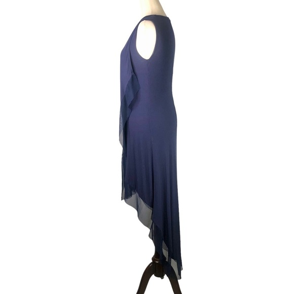 BCBGMaxAzria Cydnee dress navy blue ribbed knit jersey netting mesh high low XXS - Picture 5 of 11